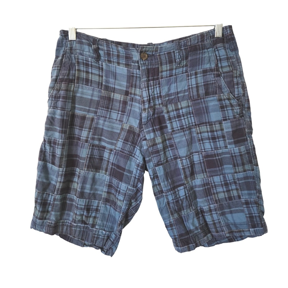 Gap Mens 33 Lived In Short Blue Madras Patchwork Plaid Cotton‎ Shorts